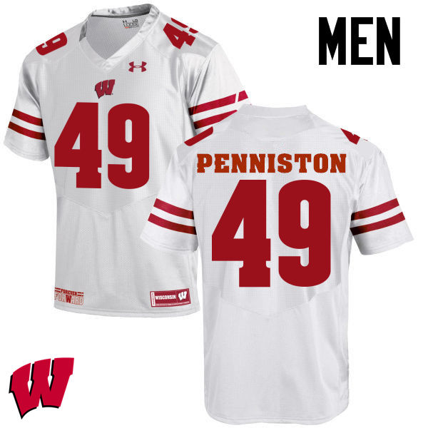 Men Wisconsin Badgers #49 Kyle Penniston College Football Jerseys-White